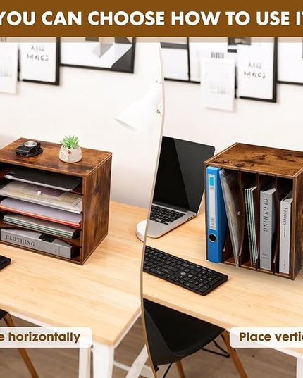 EMERIT Paper Organzier Wood Desktop Organizer Storage Letter Tray File Sorter with Adjustable Shelves for Home Office