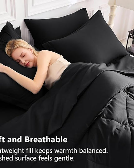 CozyLux California King Comforter Set Black - Cal King Bed in a Bag 7 Pieces, Luxury Soft Bed Set for All Seasons, Bedding Set with Down Alternative Comforter, Sheets, Pillowcases & Shams