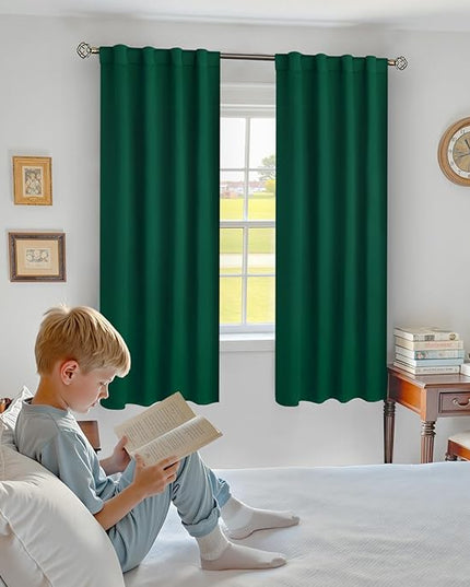BGment Christmas Emerald Green Blackout Curtains 63 inch Length for Bedroom - Rod Pocket and Back Tab Thermal Insulated Room Darkening Curtains for Living Room, 2 Window Curtain Panels (38 x 63 Inch)