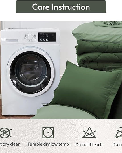 MUXHOMO 7 Pieces King Comforter Set, Reversible Bed in a Bag King Size, All Season Bedding Set with Comforter, Flat Sheet, Fitted Sheet, Pillowcases & Shams, Dark Green & Light Green