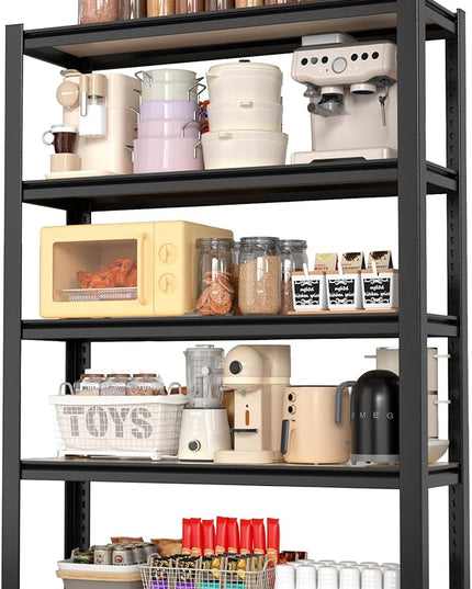 WORKPRO House 3000lbs 5-Tier Shelving Unit, 72" H Adjustable Storage Shelves, Boltless Book Shelf, Shelf Organizer for Kitchen, Living Room, Bathroom, Wood Grain Pattern, Waterproof Board, Black