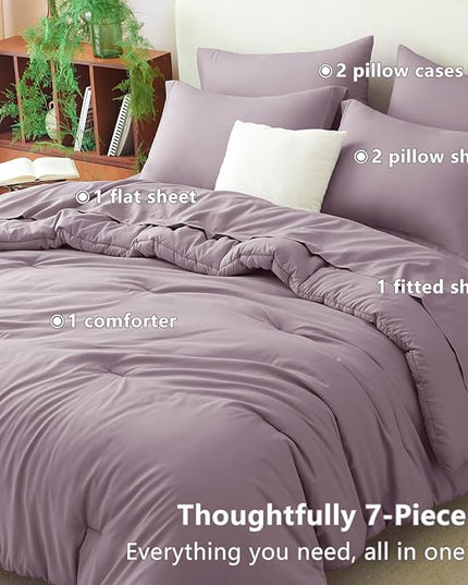 CozyLux Queen Comforter Set Dusty Purple, 7 Pieces Bed in a Bag Queen Comforter Set with Sheets, Bedding Sets with Down Alternative Comforter, Fitted Sheet, Flat Sheet, Pillow Shams and Pillowcases