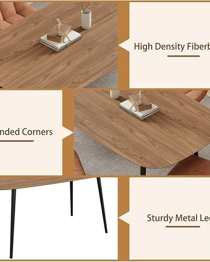 55.1'' Dining Table Set for 4,Modern Wood Dining Table,Leather Dining Chairs 4,Table and Chairs Set of 4,Ideal for Kitchen Dining Room (Walnut Color Table + 4 U-Shaped Gray Chairs, 55.1")