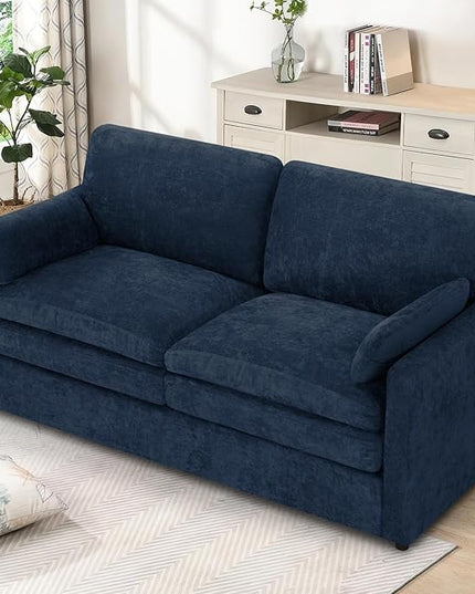 69" Chenille Modern Couch with Cozy & Soft Backrests, 2 Seats Sofa with 2 Extra Pillows, Comfy Upholstered Sofa with Thicker Cushions for Living Room, Office, Blue