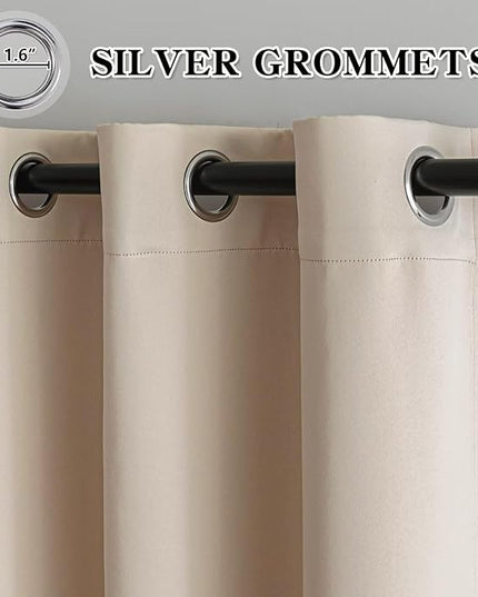Beige Curtains 84 Inch Length 2 Panels Set, Light Filtering Curtains for Living Room 84 Inch Long, Grommet Energy Saving Semi Sheer Drapes for Bedroom Window(W52 x L84)
