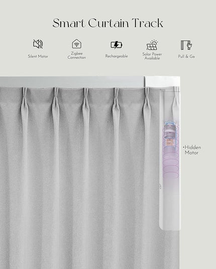 Graywind Rechargeable Smart Curtains Compatible with Alexa App Remote Control Motorized Drape for Sliding Door One-Way or Split Draw, Custom Width Up to 220" (Silver Grey)