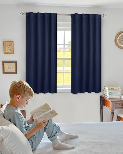 BGment Short Blackout Curtains 30 Inch Length for Small Windows - 34 x 30 inch Curtains Rod Pocket and Back Tab Thermal Insulated Room Darkening Curtains for Kitchen/Cafe Room, 2 Panels, Navy