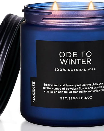 M&SENSE Ode to Winter 11.6oz Natural Soy Wax Non Toxic Candle, Up to 70 Hours Burn Time Winter Scents, 2 Cotton Wick Jar Candle Home Scented Gift