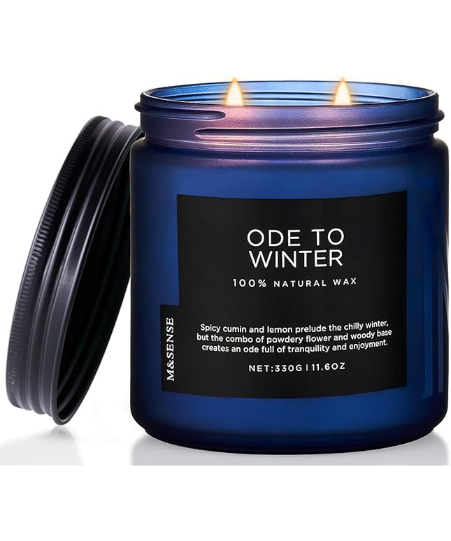 M&SENSE Ode to Winter 11.6oz Natural Soy Wax Non Toxic Candle, Up to 70 Hours Burn Time Winter Scents, 2 Cotton Wick Jar Candle Home Scented Gift