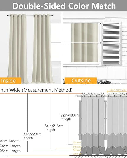Simplebrand Natural Extra Long 10ft Curtains for Patio 120 Inches Long 2 Panels Set, Room Darkening Light Blocking Solid Thermal Insulated Energy Saving Grommet Noise Reducing Curtains, 50 Wx120 L