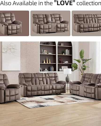 CANMOV Manual Recliner Single Sofa, Wall-Hugger Reclining Couch, Upholstered Sofa Chair with Armrests, Fabric Reclining Couch with Soft Cushion for Living Room, Brown