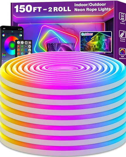 AILBTON 150FT Led Neon Rope Lights Control with App/Remote,Flexible Led Rope Light,Multiple Modes,IP65 Outdoor RGB Lights Waterproof,Music Sync Gaming Led Neon Strip Light for Bedroom Decor