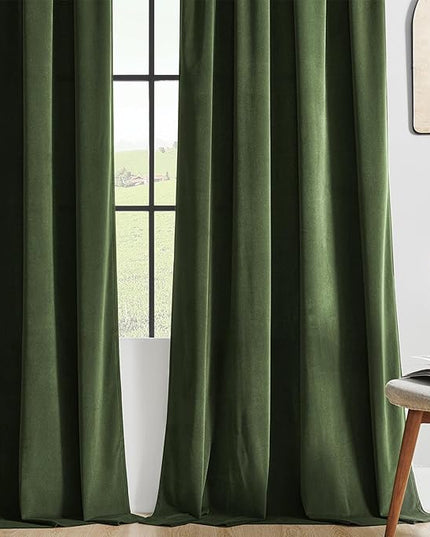 Joydeco Customized Velvet Curtains for Bedroom & Living Room, Heavy Duty Luxury Thermal Insulated Olive Green Velvet Curtains Rod Pocket 1 Panel, Custom Size