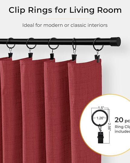 INOVADAY 100% Blackout Curtains for Bedroom, Black Out Curtains 96 Inch Long, Clip Rings Linen Blackout Drapes, Thermal Insulated Room Darkening for Living Room, 2 Panels - Ruby Red,W50xL96