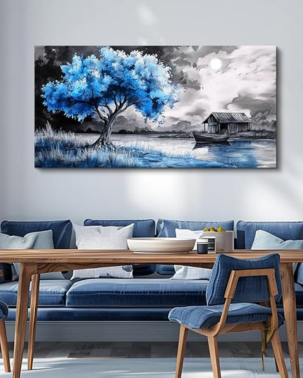 PHAOHUAXM large Wall Art For Living Room Bedroom Wall Decor Black White Scenery And Blue Trees Wall Painting Modern Home Decoration For Room Office Restaurant Canvas Art Prints Home Decor 20x40 In