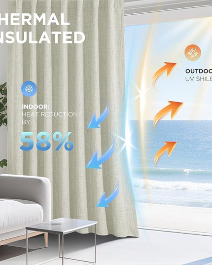 Joydeco Blackout Curtains for Bedroom - 100% Light Blocking 2 Panels Light Beige Drapes 66"W x 84"L, Thermal Insulated Room Darkening Curtains, Linen Textured for Living Room, Rod Pocket & Back Tabs
