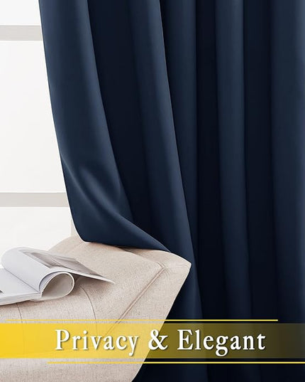 NICETOWN Blackout Navy Blue Curtain 102 inches Long, Grommet Thermal Insulated Room Divider Drape Extra Wide Window Treatment for Sliding Glass Door/Living Room, W80 x L102, 1 Panel