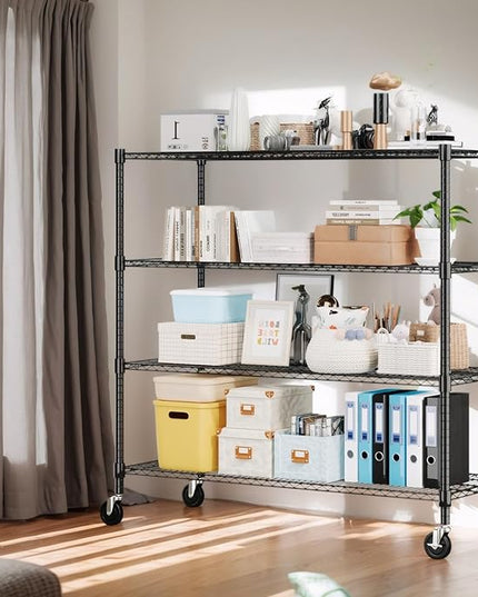 Himimi 72" H Storage Shelves 4 Tier Metal Shelving Adjustable Wire Shelf with Wheels, Heavy Duty Shelving for Garage Kitchen Pantry Bathroom Laundry 18" D*48" W*72" H, Black