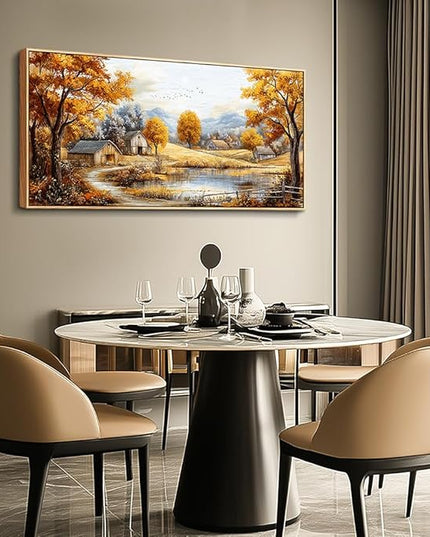 QIYILEXWART Autumn Forest Wall Paintings Large Wall Art For Living Room Canvas Decor For Bedroom Ocean Inspiration Pictures Office Decorations Posters Modern Home Decor Artwork Wood Framed