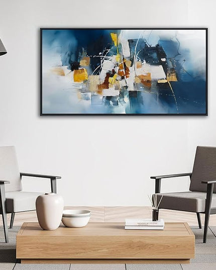 Abstract Canvas Wall Art Navy Blue Wall Art for Living Room Framed Modern Artwork for Walls, Above Bed Wall Decor Navy and Gold for Bedroom and Living Room Office Pictures Wall Decor 24×48IN