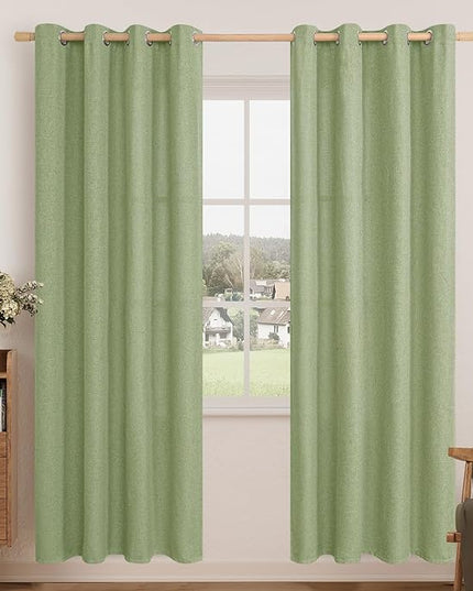 LAMIT Sage Green Linen Curtains for Living Room/Bedroom 78 Inches Long, Light Filtering Grommet Faux Linen Textured Window Drapes Spring Room Decor, 2 Panels, 52 x 78 Inch