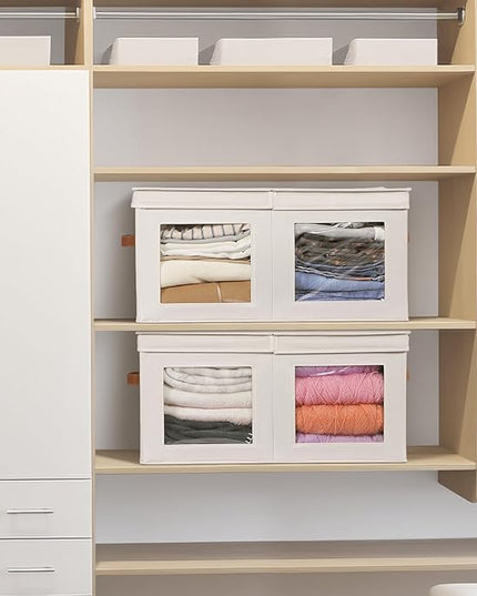 Univivi Large Storage Boxes with Lids, Collapsible Foldable Storage Bins for Clothes, [1-Pack] Fabric Storage Cubes with Handles, Closet Organizers for Home, Bedroom (Beige, 24” x 17” x 12")