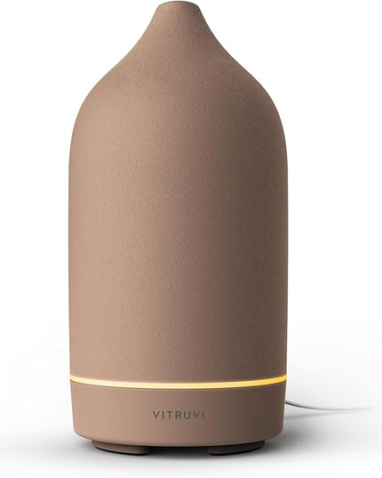 Vitruvi Stone Diffuser, Ceramic Ultrasonic Essential Oil Diffuser for Aromatherapy | Ceramic Diffuser, Diffusers for Home, Oil Diffuser, Room Decor | Suede, 90ml Capacity