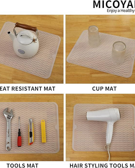Silicone Dish Drying Mat for Multiple Usage,Easy clean,Eco-friendly,Heat-resistant Silicone Mat for Kitchen Counter or Sink,Refrigerator or drawer liner Translucent L 16 inches x 12 inches