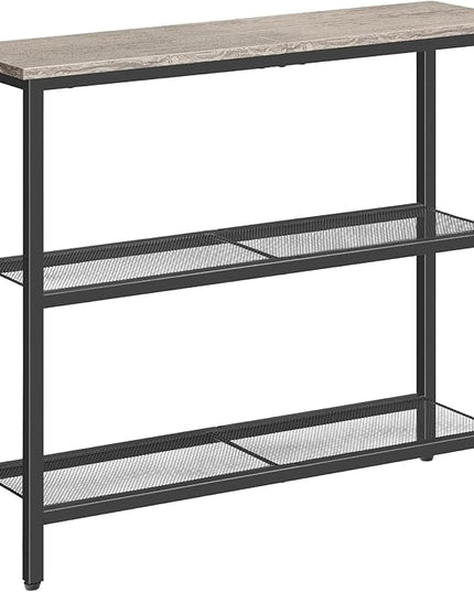 HOOBRO 29.5" Narrow Console Table, 3-Tier Entryway Table, Thin Sofa Table with Shelves, Side Table, Display Table, for Hallway, Entrance, Living Room, Bedroom, Greige and Black BG73XG01