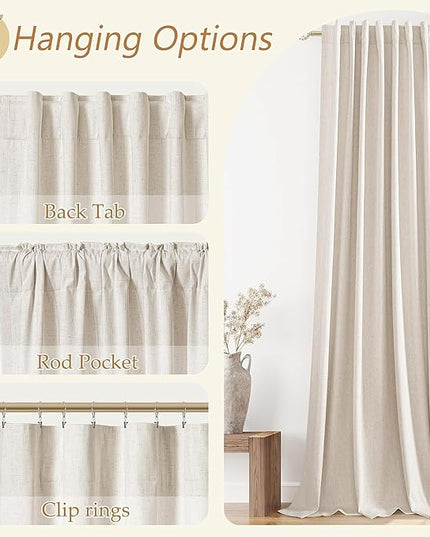 Guken 100% Blackout Linen Curtains 110 Inch Wide by 52 Inch 2 Panels Set for Living Room Bedroom Back Tab Thermal Insulated Black Out Drapes Room Darkening Window Curtains, Linen