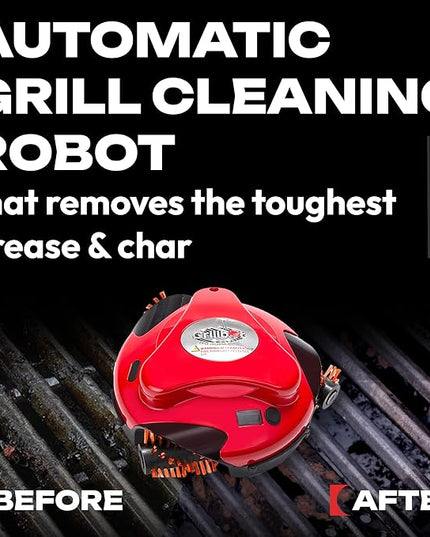 Grillbot Automatic Grill Cleaning Robot with Nylon Brushes, BBQ Grill Cleaner, Grill Brush, Grill Scraper, BBQ Accessories (Red Grillbot)