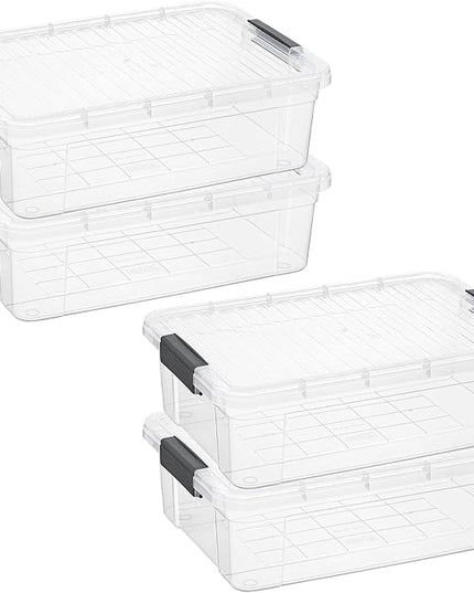 Superio Storage Bins with Lids, Clear Plastic Containers for Organizing, Stackable Totes, BPA Free, Odor Free, Organizer Boxes for Home, and Dorm (4 Pack, 13.7 Qt)