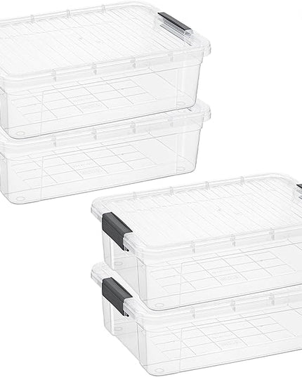 Superio Clear Storage Boxes with Lids, 16 Quart Plastic Container Bins for Organizing, Stackable Crates, BPA Free, Non Toxic, Odor Free, Organizers for Home, Office and Dorm, 4 Pack