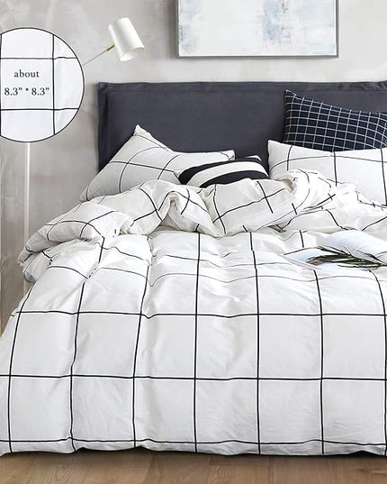 Houseri Black and White Plaid Comforter Set Full White Buffalo Checkered Bedding Comforter Full Size for Teen Boys Girls White Grid Comforter Preppy Gingham Geometric College Dorm Bed Comforters Full