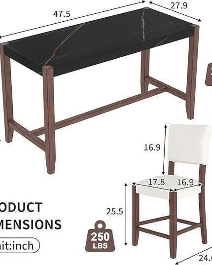 P PURLOVE 5 Piece Kitchen Table Set Counter Height Dining Table Set with Rectangle Table and 4 Cushioned Chairs for Small Place,Pub Kitchen