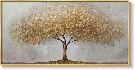 Large Framed Tree of Life Gold Wall Art, Modern Canvas Prints Paintings Artwork for Walls, Luxury Golden Big Tree Pictures for Bedroom Dining Room Fireplace Office Living Room Wall Decor
