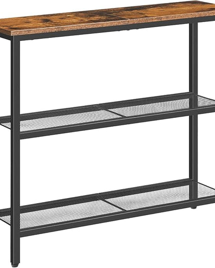 HOOBRO 29.5" Narrow Console Table, 3-Tier Entryway Table, Thin Sofa Table with Shelves, Side Table, Display Table, for Hallway, Entrance, Living Room, Bedroom, Rustic Brown and Black BF73XG01