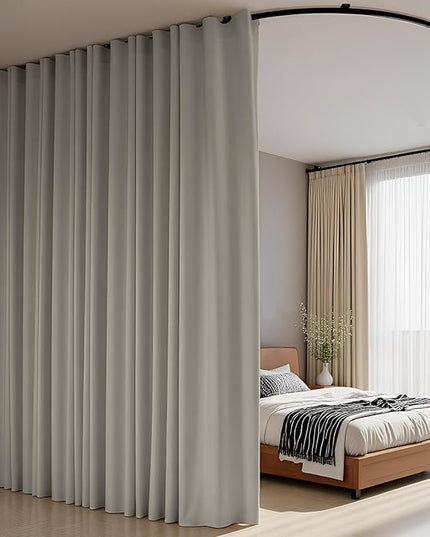 Room Divider Curtains Flexible Ceiling Tracks set Curtain track Ceiling Mount Blackout Curtain for Living Room Bedroom Ceiling Curtain Rod Privacy Dividers Panel W100xH120 Light Grey Drape&Black rail