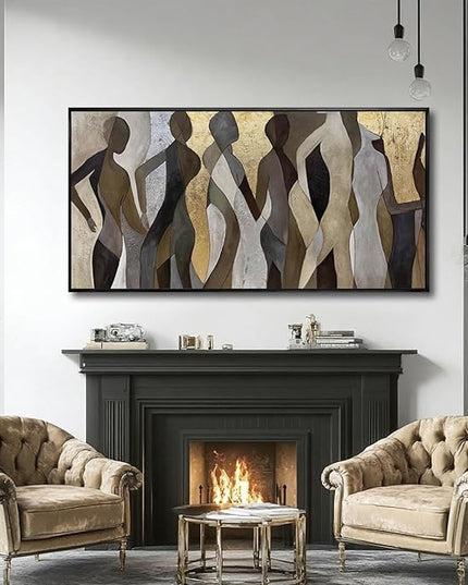 Artexist Figure Wood Wall Decor Neutral Wall Art Modern Poster Printing 24"x48" Picture for Bedroom Hanging Art for Dining Room Area