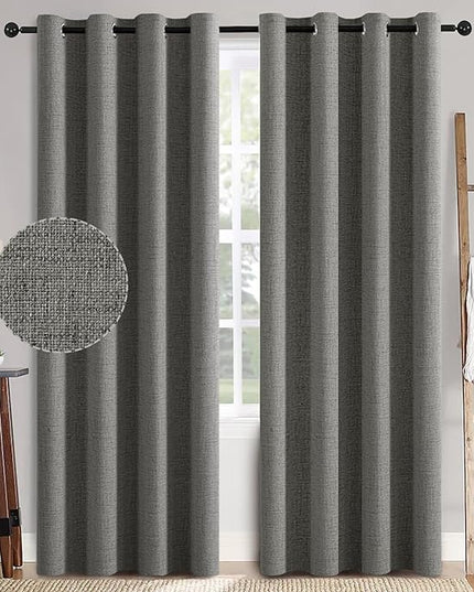 MIULEE Linen Texture Curtains for Bedroom Solid 100% Blackout Thermal Insulated Dark Grey Curtains Grommet Room Darkening Drapes Luxury Decor for Living Room Nursery 52x96 Inch (2 Panels)