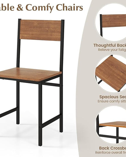 COSTWAY Dining Table Set for 4, Rectangular Kitchen Table Set with Bench and 2 Chairs, Storage Rack & Metal Frame, 4-Piece Dining Room Table and Chairs Set for Small Space, Apartment (Brown)