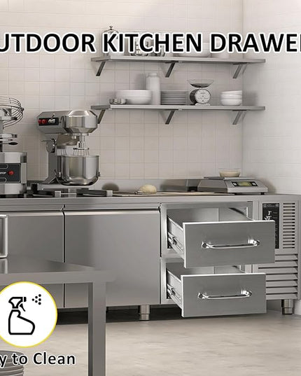 Outdoor Kitchen Drawers 14" W x 8.5" H x 23" D Flush Mount Single BBQ Drawers with Chrome Handle Built-in Stainless Steel Drawer for Outdoor Kitchen Island, Patio Grill Station