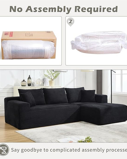 PELUMY 108.7" L-Shaped Modular Sectional Sofa with Oversized Chaise, Cloud Couch with Memory Foam, No Assembly Required Sleeper Sofa for Small Space Living Room, Apartment (Black, Corduroy)