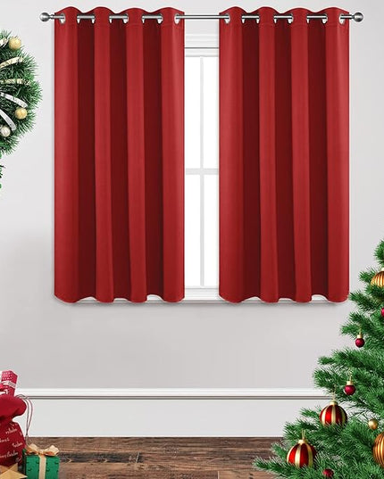 Joydeco Blackout Curtains 45 Inch Length 2 Panels Set, Thermal Insulated Long Curtains& Drapes 2 Burg, Room Darkening Grommet Drapes for Living Room Bedroom Window (W52 x L45 Inch, Red)