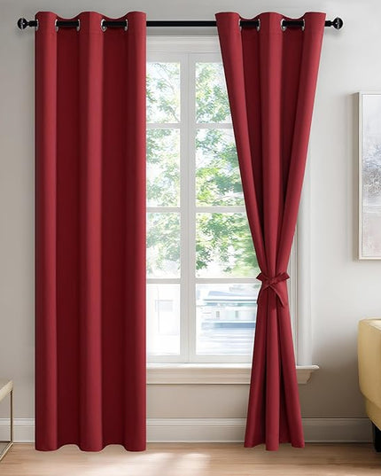 JIUZHEN Blackout Curtains for Bedroom - Thermal Insulated, Light Blocking and Noise Reducing Grommet Room Darkening Curtains 84 Inch Length 2 Panels Set (38 x 84 Inch, Red)