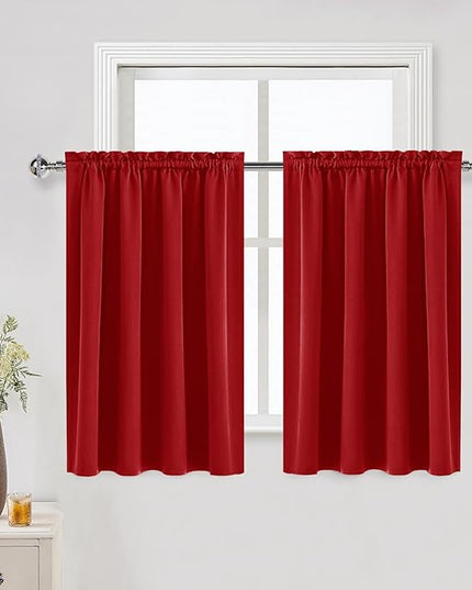 DWCN Blackout Curtains for Living Room Thermal Insulated, Energy Saving & Noise Reducing Bedroom Curtains, Red, W 52x L 36 Inch, Set of 2 Rod Pocket Curtain Panels