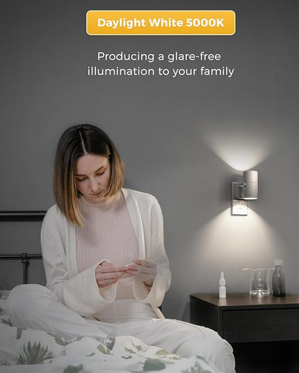 L LOHAS LED Bright Night Light, Night Lights Plug into Wall, Daylight White, Dimmable Nightlight Plug in White Shade, Light Sensor, Decorative LED Nightlights for Hallway Bathroom Kitchen, 2 Pack