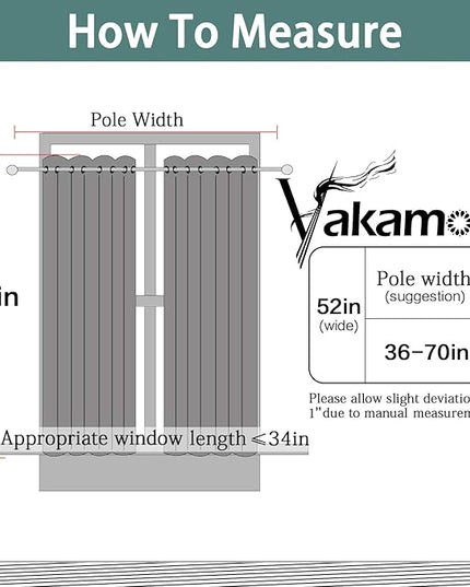 Yakamok Functional Thermal Insulated Eyelet Top Room Darkening Curtain Panels, Energy Efficient Kitchen Grommet Top Curtains for Short Window/Basement (52W by 36L, Black, 2 Panels)