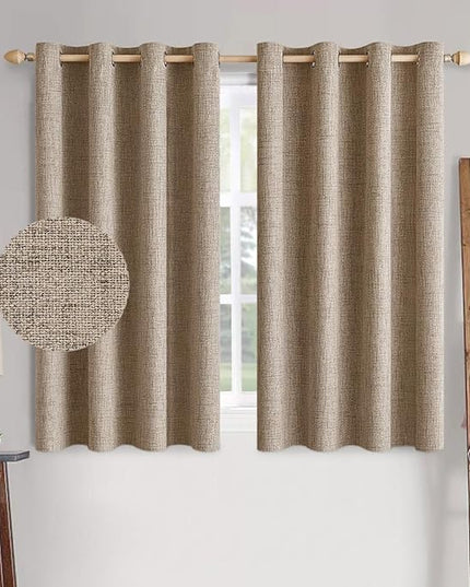MIULEE 100% Blackout Linen Textured Curtains for Bedroom Solid Thermal Insulated Copper Brown Grommet Room Darkening Curtains & Drapes Luxury Decor for Living Room Nursery 52 x 45 Inch (2 Panels)