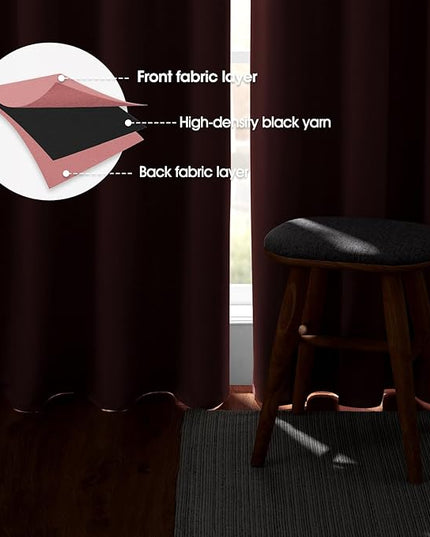 HOMEIDEAS Coral Blackout Curtains for Bedroom 52 X 84 Inch Length 2 Panels Set Room Darkening Bedroom Curtains, Soundproof Thermal Grommet Window Curtains for Living Room for Christmas